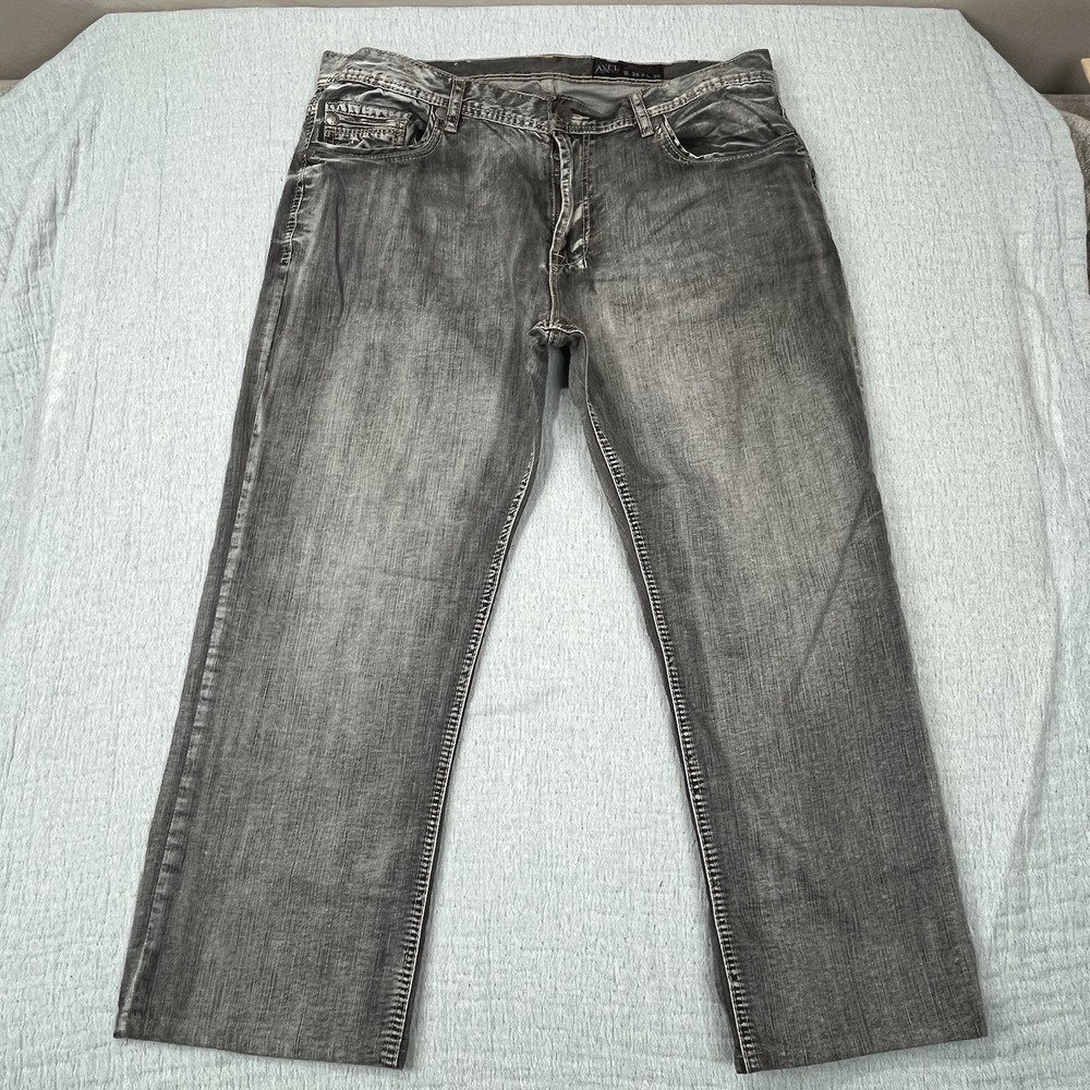 TK Axel Jeans Men's 38x27 Treadwell Relaxed Straight Black Light Wash Distressed